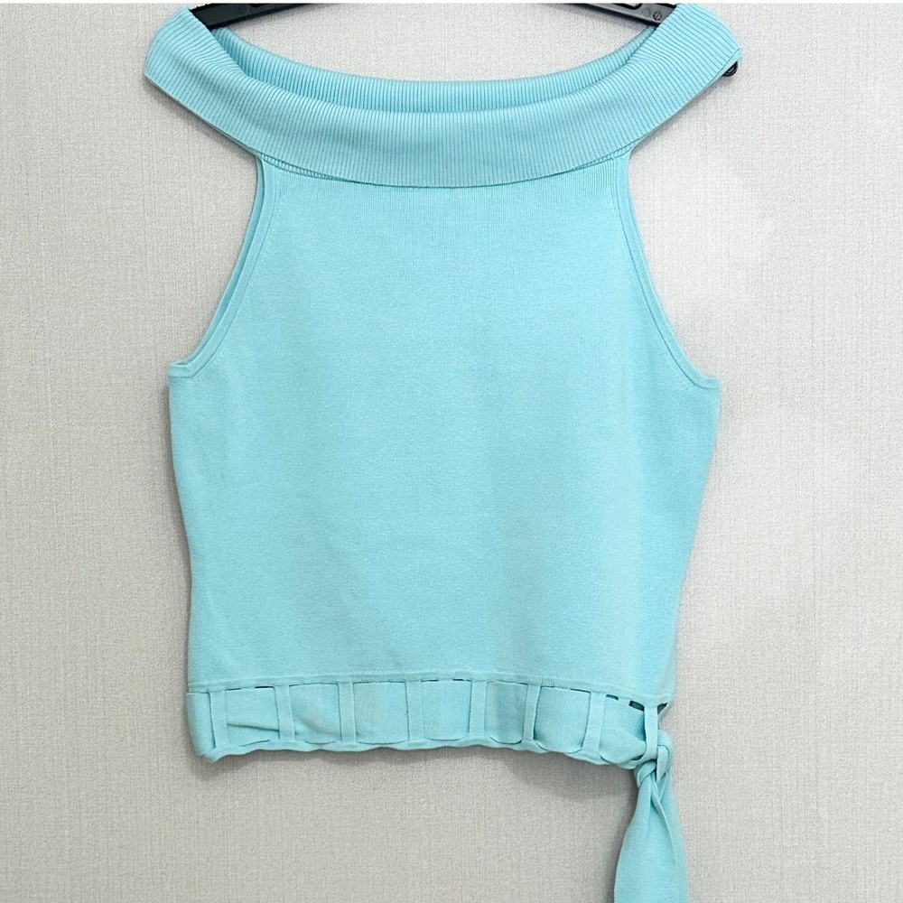 Jillian Jones Aqua Turquoise Silk Blend Off‎ The Shoulder Side Tie Knit Top XL